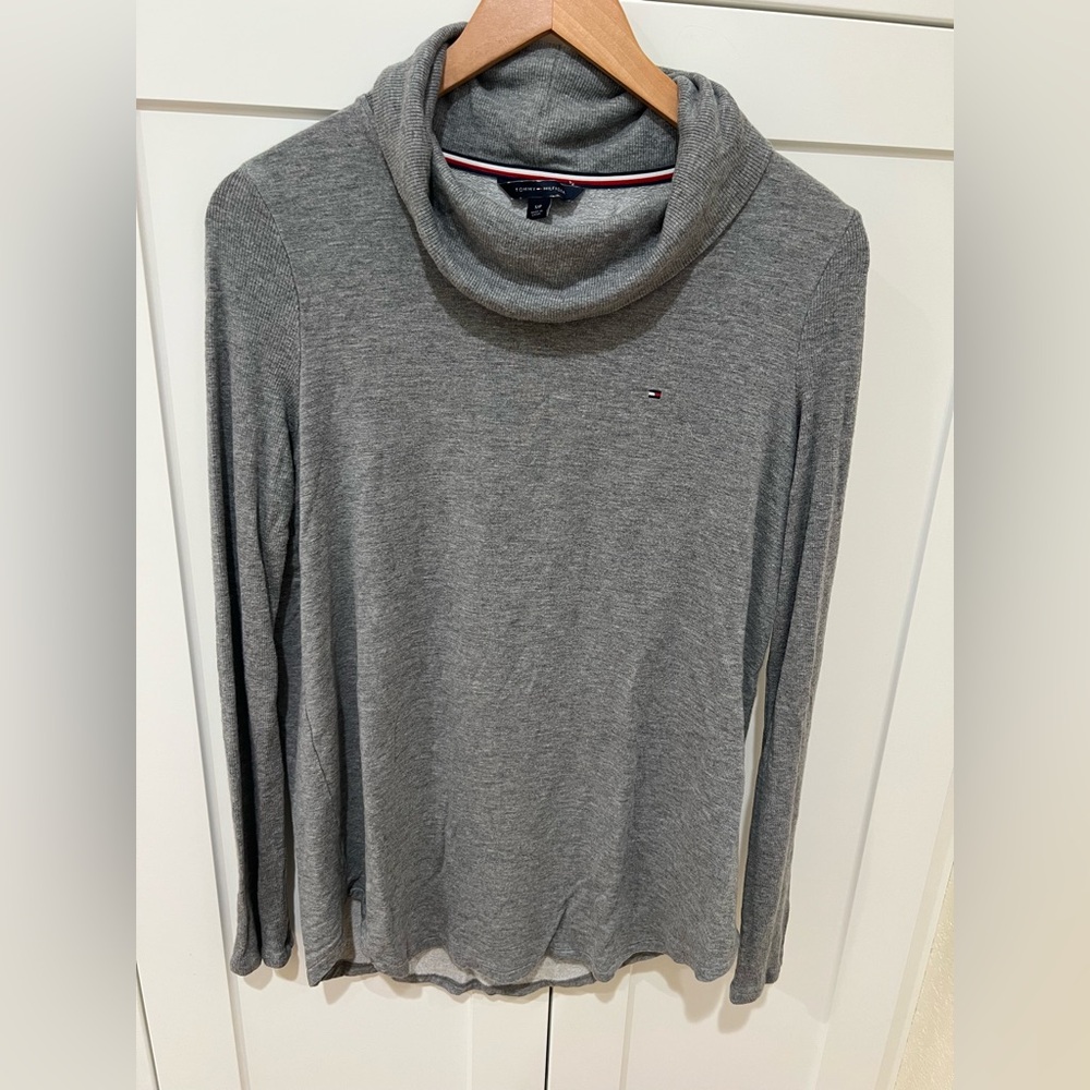 Tommy Hilfiger Heather Gray Knit Cowl Neck Top, Small